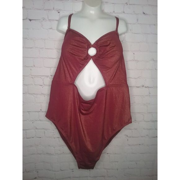 NWT ADDITION ELLE Plus Size 4X ONE PIECE SWIMSUIT Rasberry sparky‎ - Picture 5 of 7